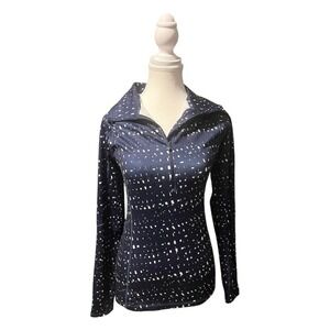 Geometric Print 1/4 Zip Pullover Top Y2K Fitted Stretch Long Sleeve M